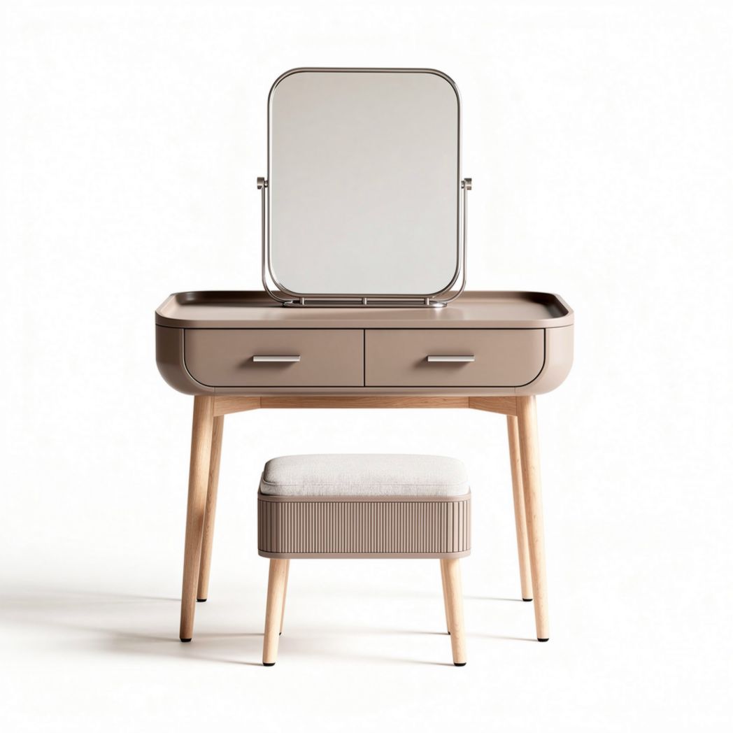 Coiffeuse moderne en bois avec miroir et pouf rembourré 90 x 40 x 75cm