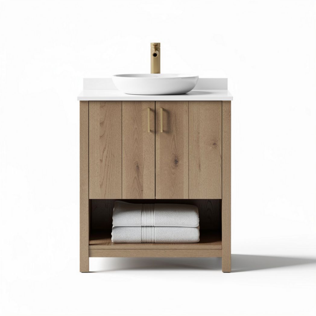 Meuble de salle de bain en bois naturel avec lavabo en céramique 60 x 45 x 85cm