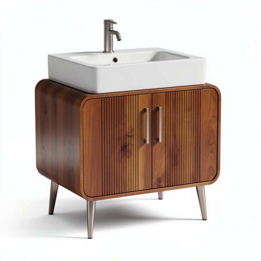 Meuble de salle de bain en bois avec lavabo céramique 80 x 45 x 85cm