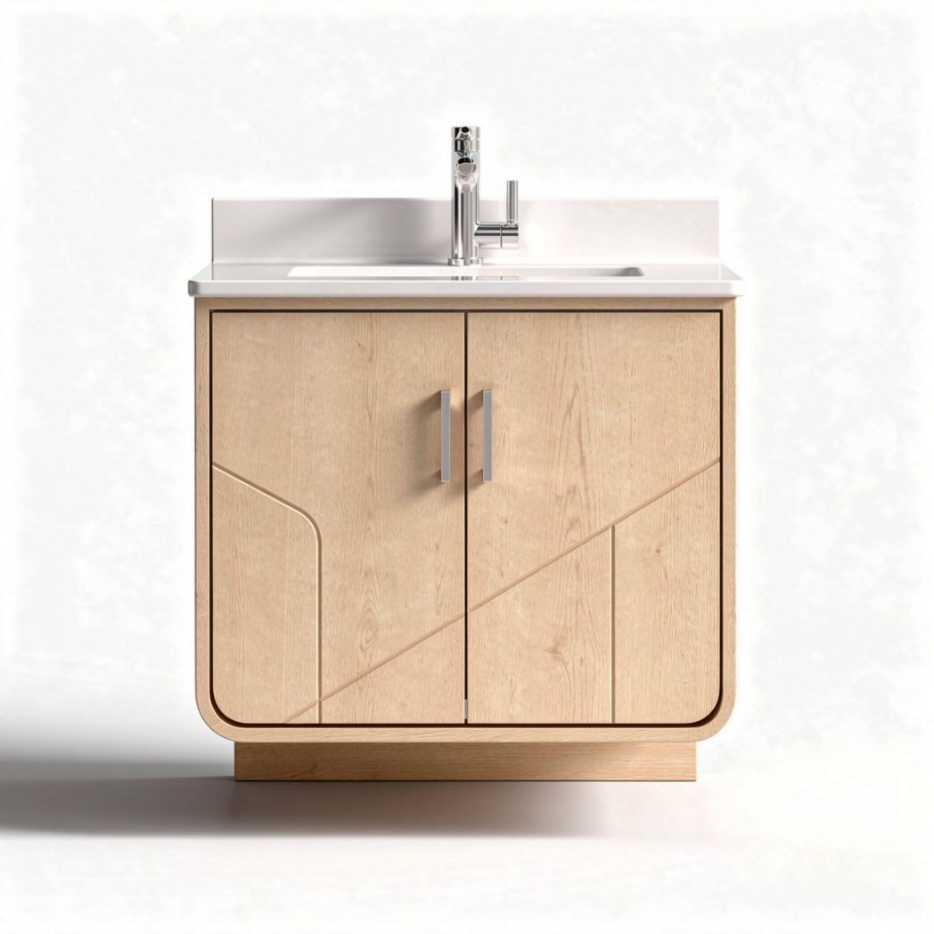 Meuble de salle de bain en bois clair avec lavabo intégré 60 x 45 x 85cm