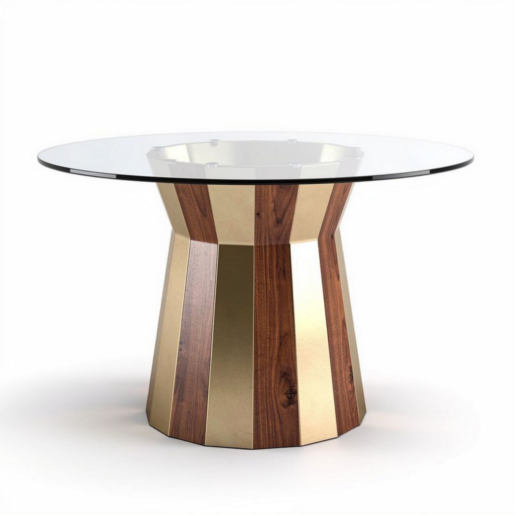 Table ronde en verre avec base en bois et métal 75 x 75 x 75 cm