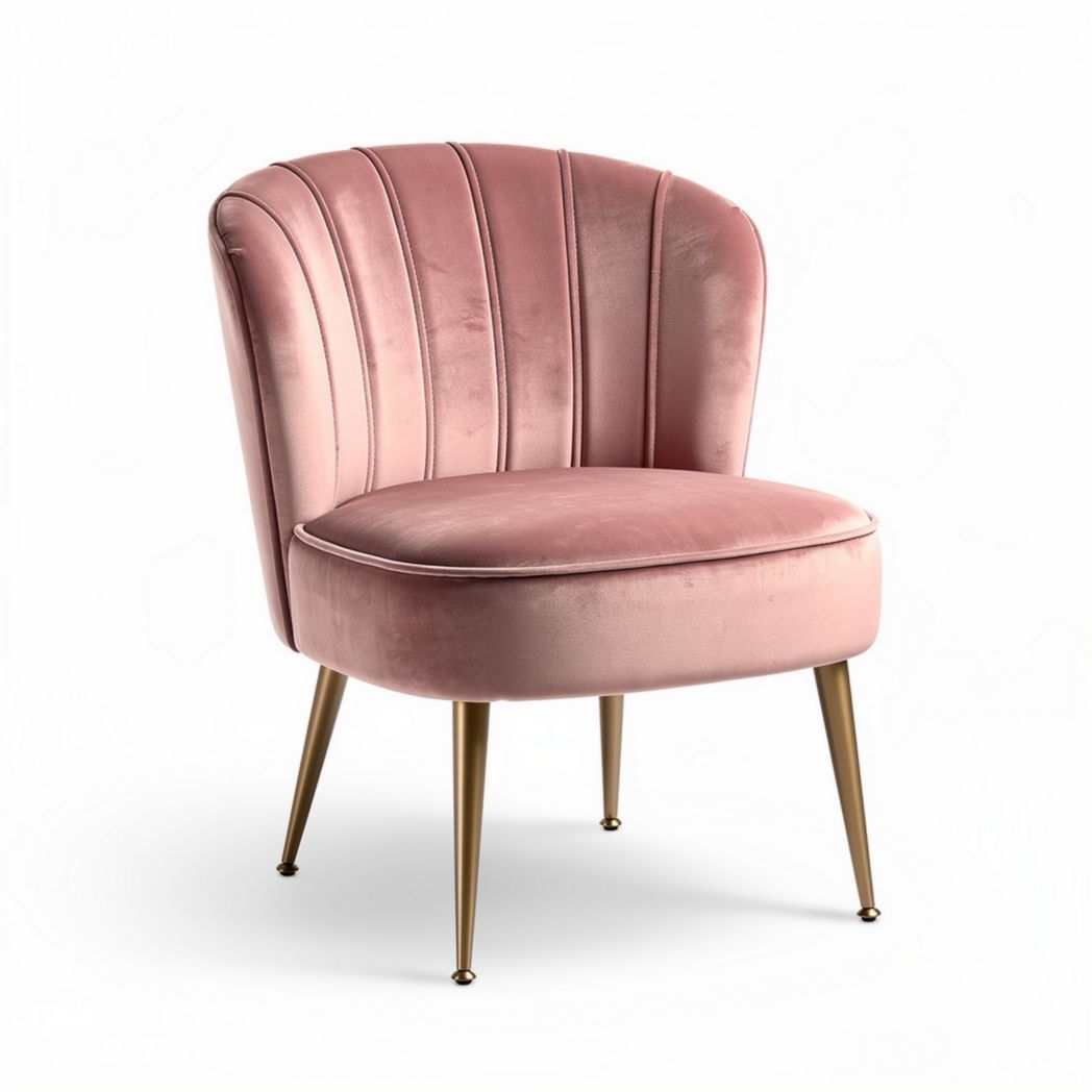 Fauteuil en velours rose avec pieds en métal doré 75 x 75 x 80cm