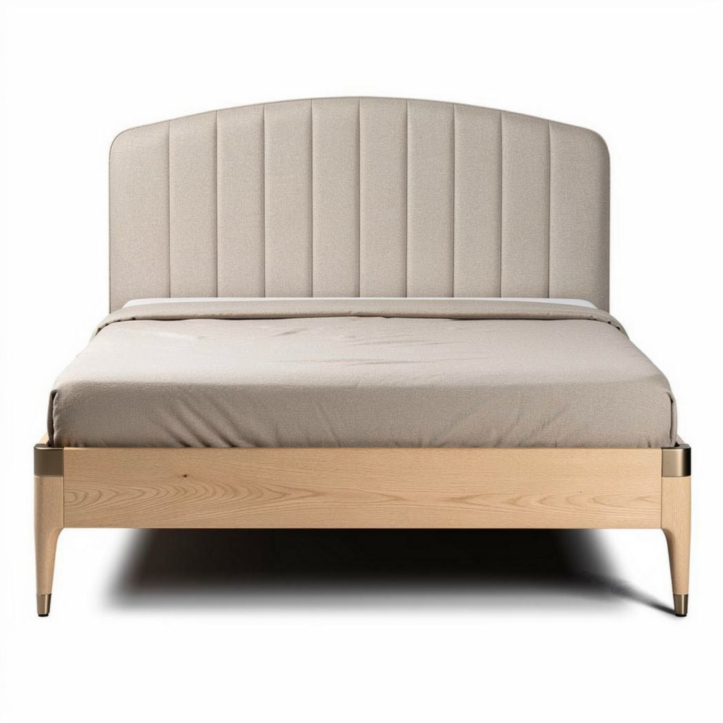Lit double en bois de hêtre avec têtière en tissu 200 x 160 x 120cm