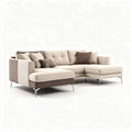 Canapé d'angle en tissu beige et marron avec coussins 220 x 150 x 85cm