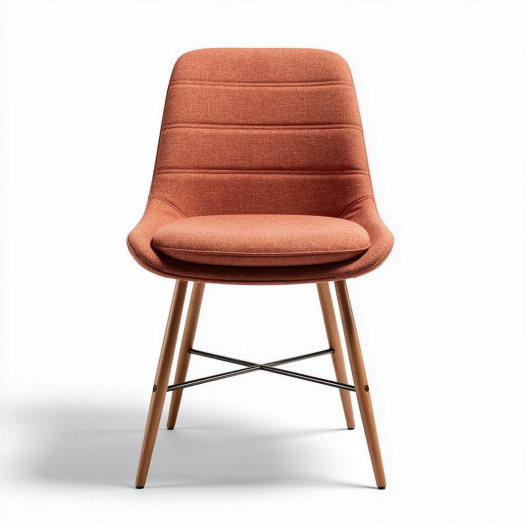 Chaise contemporaine en tissu orange avec pieds en bois de hêtre 45 x 55 x 85cm