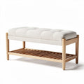 Banc en bois de hêtre avec assise rembourrée en tissu écru 120 x 40 x 45cm