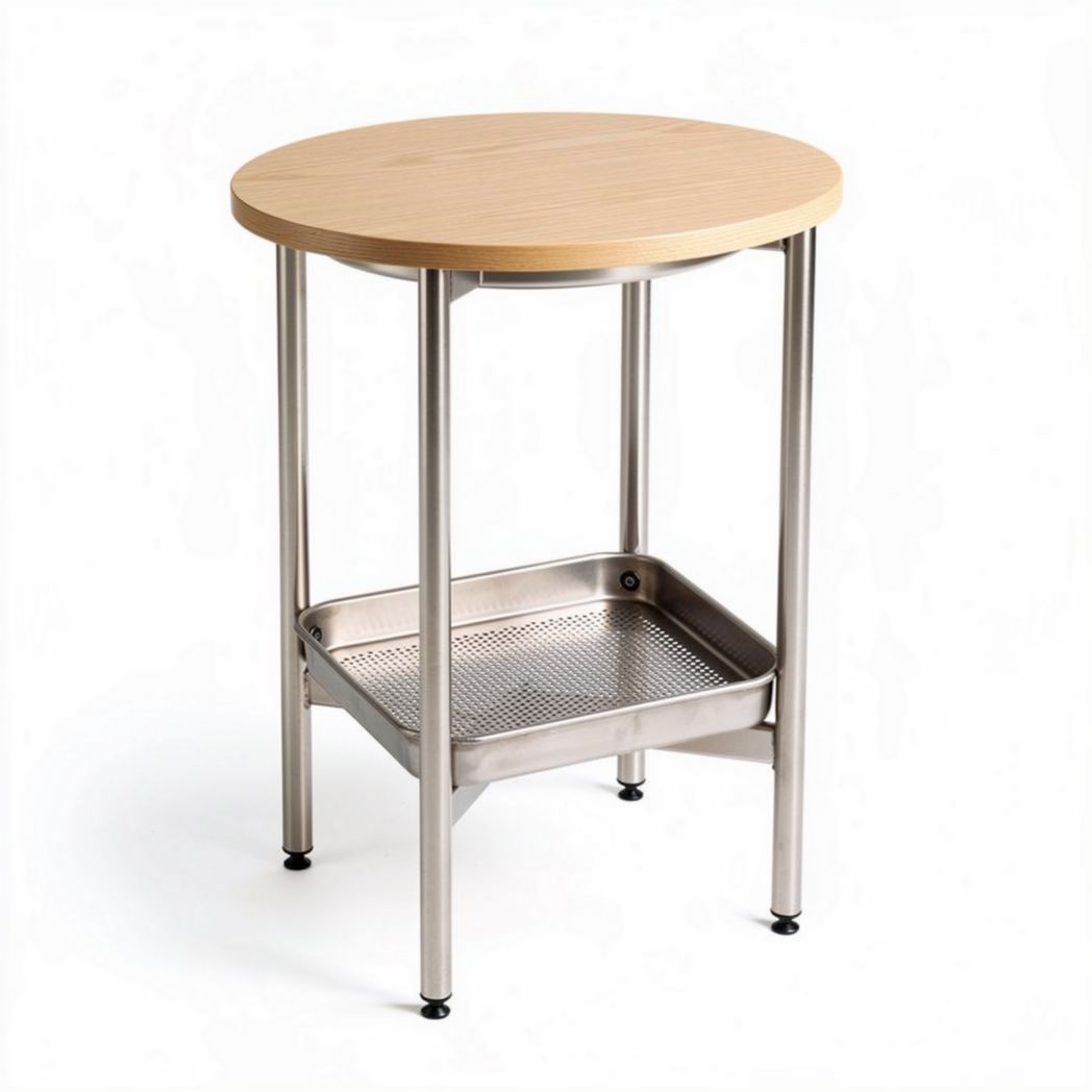 Table ronde en bois avec support en acier inoxydable 60 x 60 x 70cm