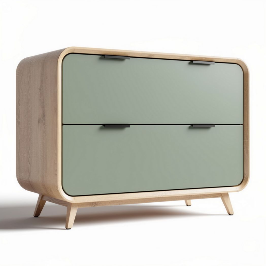 Commode en bois clair avec tiroirs vert pâle dimensions 120 x 60 x 80cm